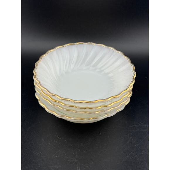 Vintage Anchor Hocking Gold Rimmed Milk Glass Berry Bowls - Set of 4 - Picture 3 of 8